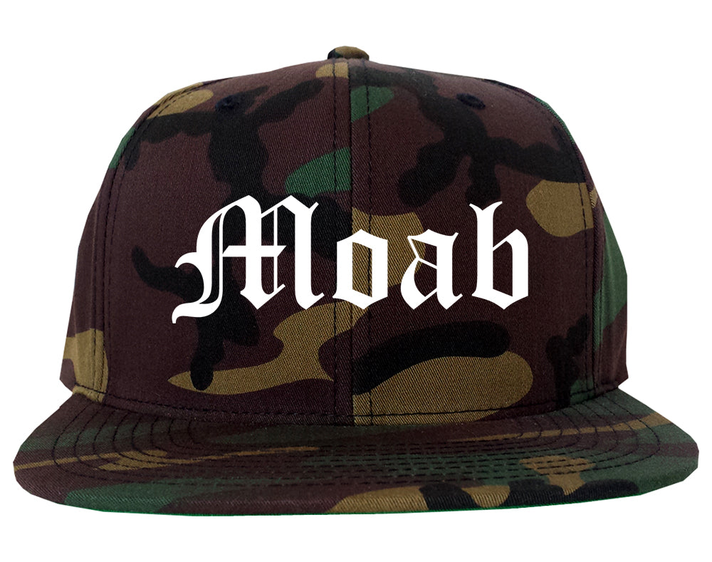 Moab Utah UT Old English Mens Snapback Hat Army Camo