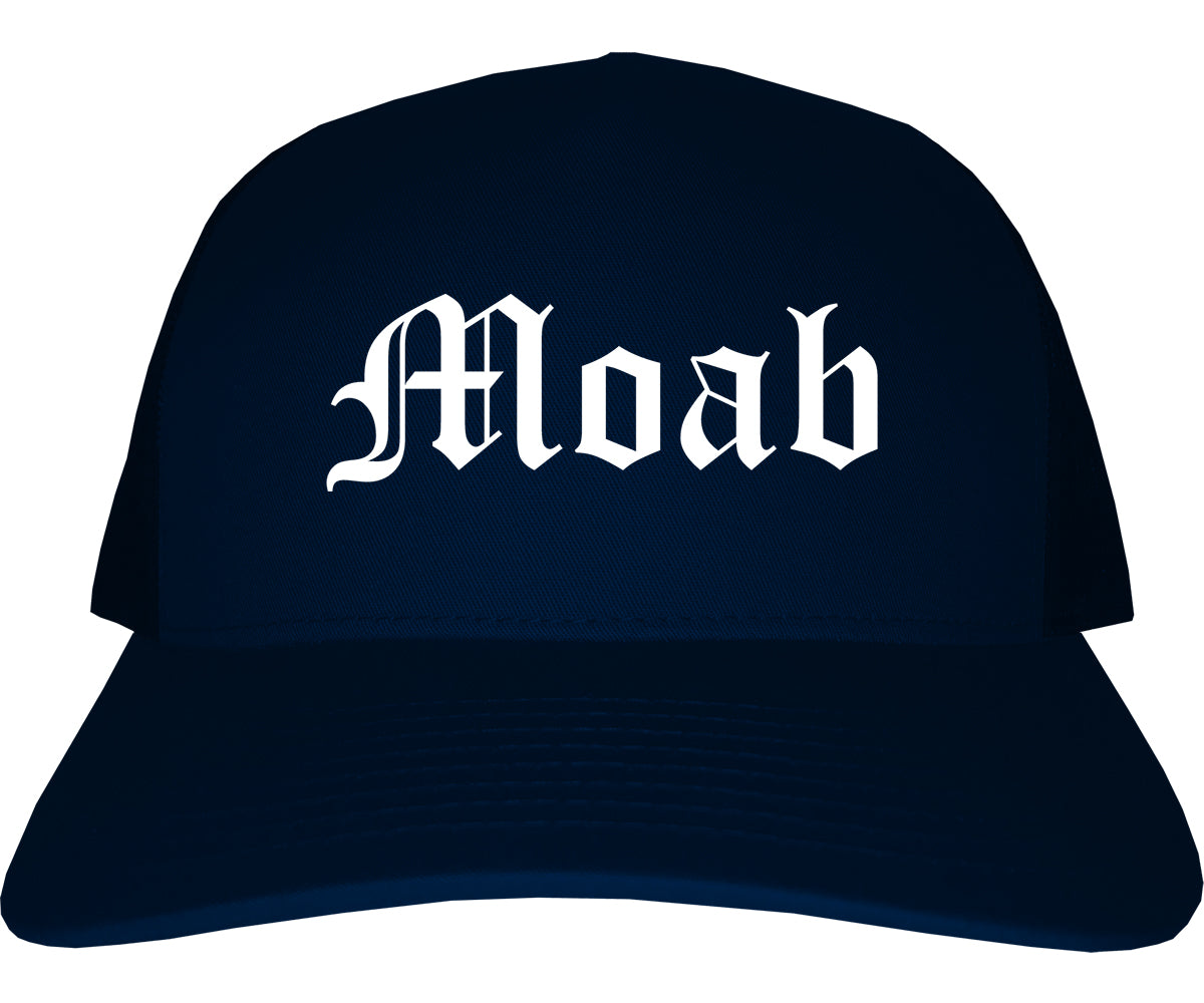 Moab Utah UT Old English Mens Trucker Hat Cap Navy Blue