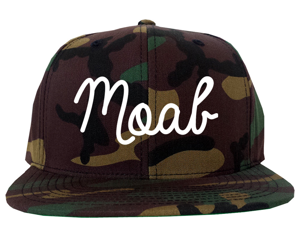 Moab Utah UT Script Mens Snapback Hat Army Camo