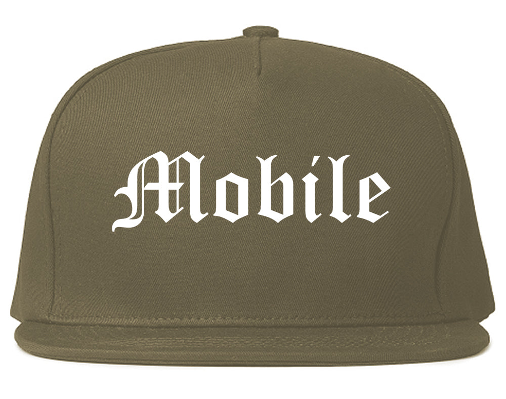 Mobile Alabama AL Old English Mens Snapback Hat Grey