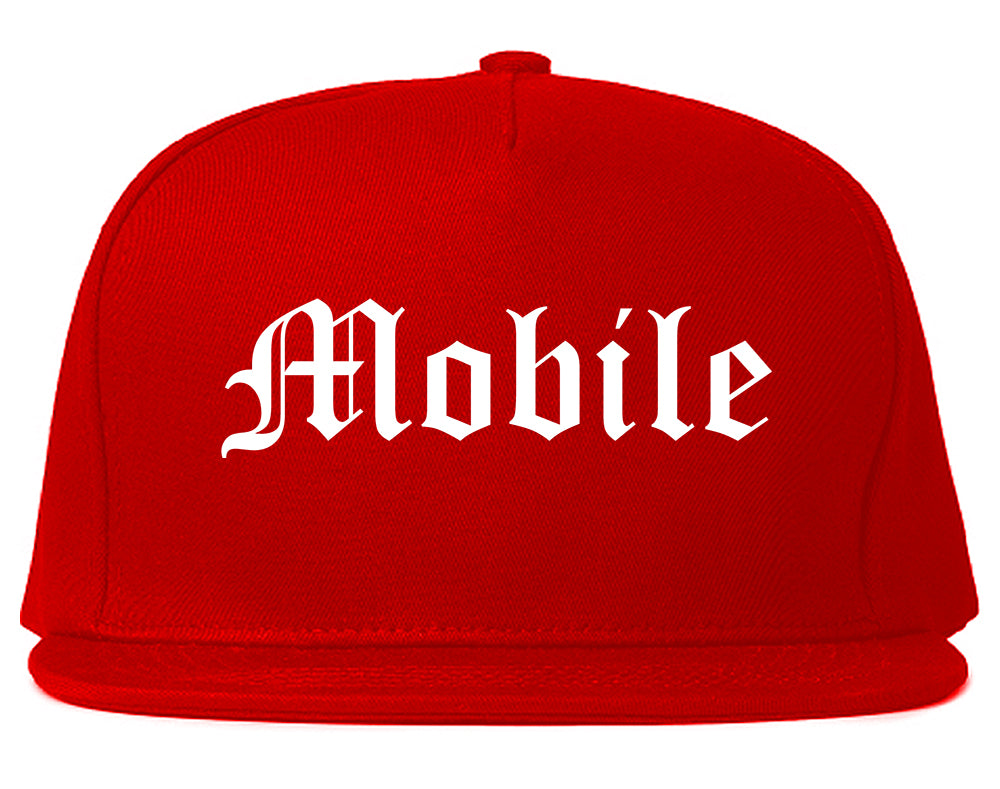 Mobile Alabama AL Old English Mens Snapback Hat Red