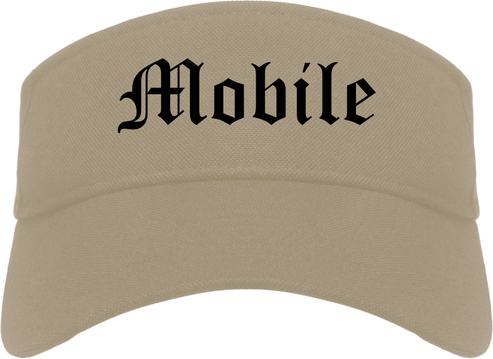 Mobile Alabama AL Old English Mens Visor Cap Hat Khaki