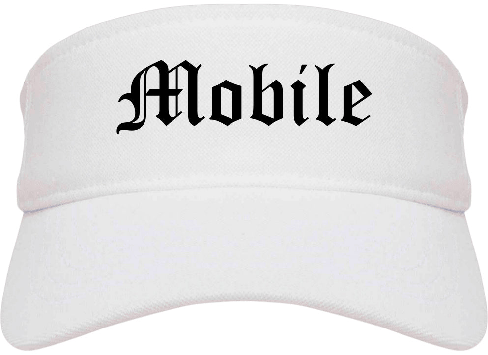 Mobile Alabama AL Old English Mens Visor Cap Hat White