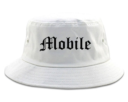 Mobile Alabama AL Old English Mens Bucket Hat White