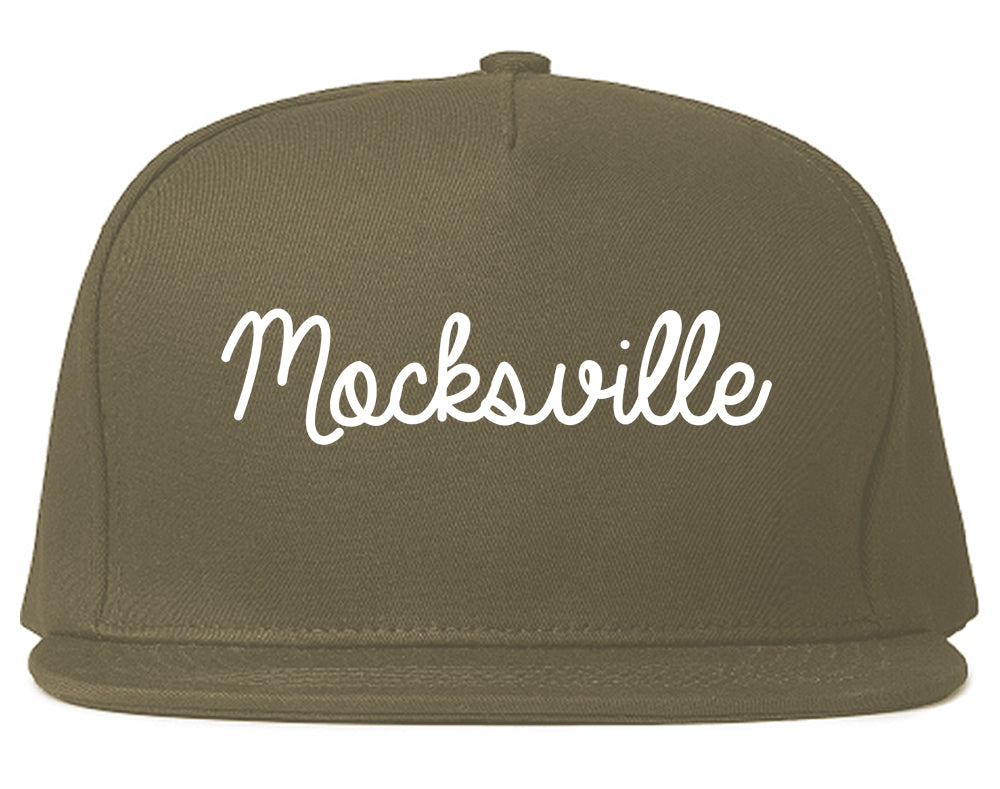 Mocksville North Carolina NC Script Mens Snapback Hat Grey