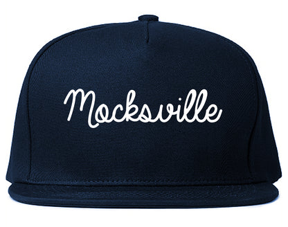 Mocksville North Carolina NC Script Mens Snapback Hat Navy Blue