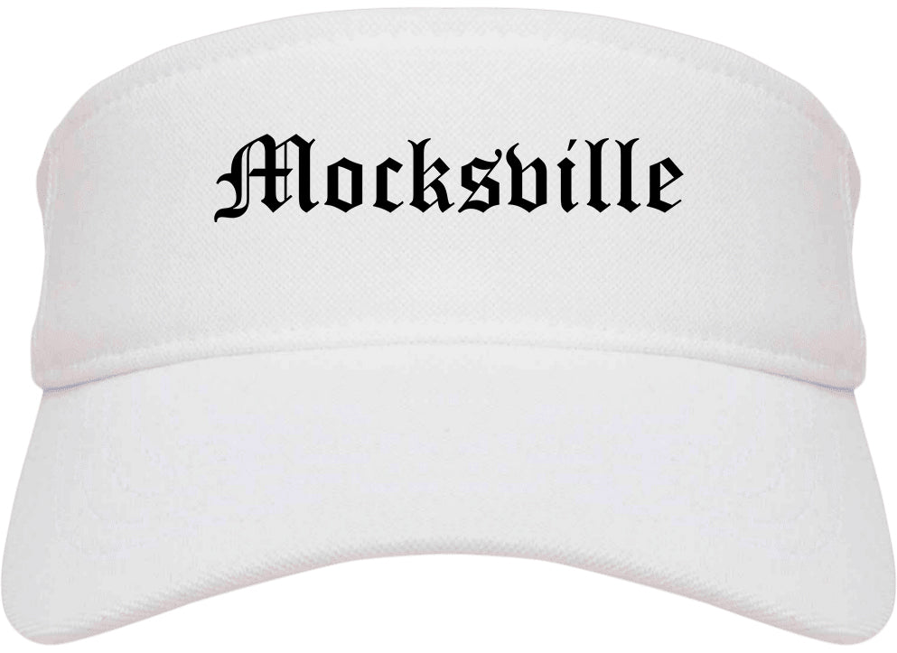 Mocksville North Carolina NC Old English Mens Visor Cap Hat White