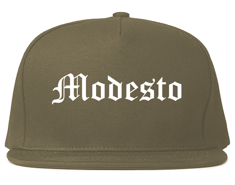 Modesto California CA Old English Mens Snapback Hat Grey