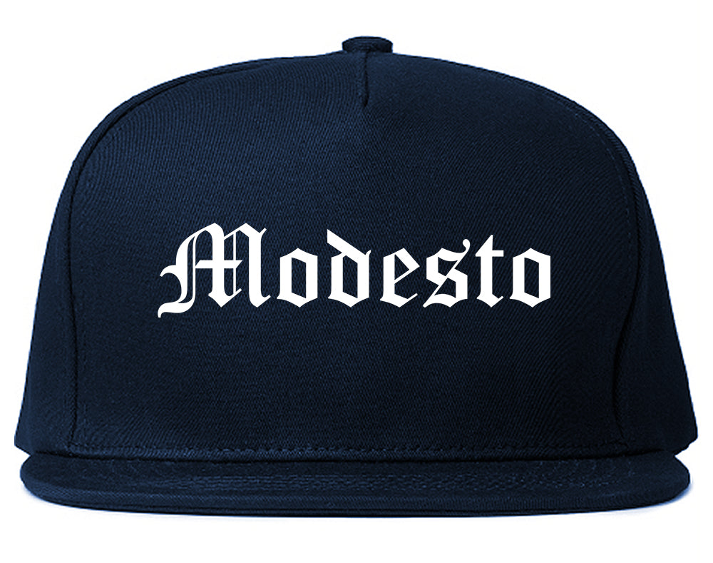 Modesto California CA Old English Mens Snapback Hat Navy Blue