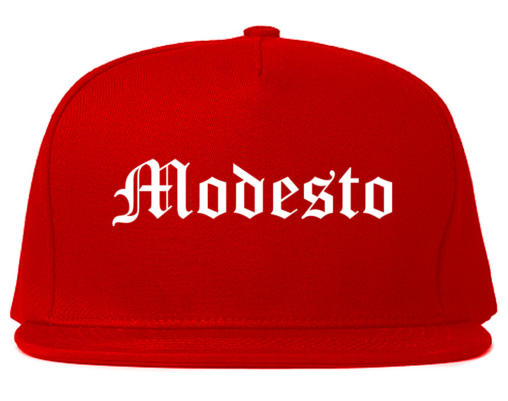 Modesto California CA Old English Mens Snapback Hat Red