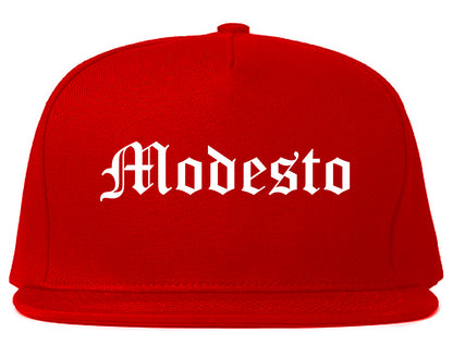 Modesto California CA Old English Mens Snapback Hat Red