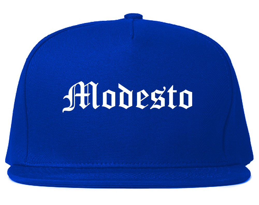 Modesto California CA Old English Mens Snapback Hat Royal Blue