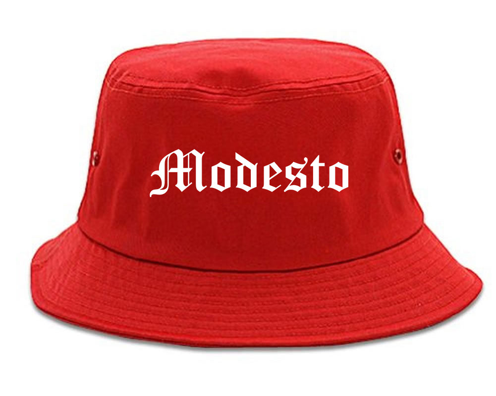 Modesto California CA Old English Mens Bucket Hat Red