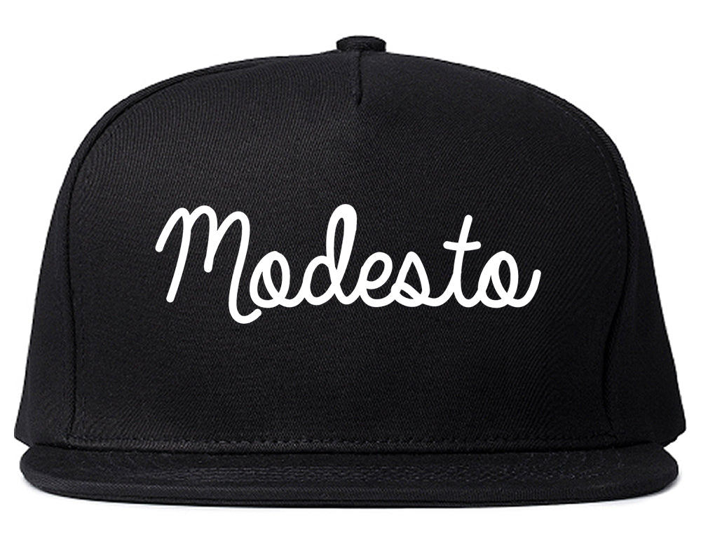 Modesto California CA Script Mens Snapback Hat Black