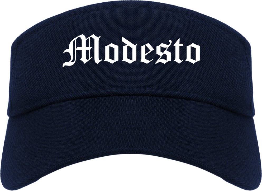 Modesto California CA Old English Mens Visor Cap Hat Navy Blue