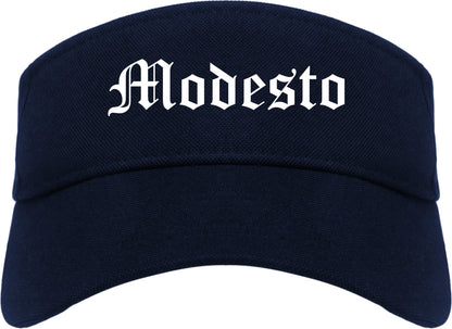 Modesto California CA Old English Mens Visor Cap Hat Navy Blue