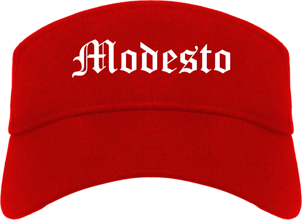 Modesto California CA Old English Mens Visor Cap Hat Red