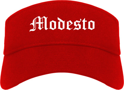 Modesto California CA Old English Mens Visor Cap Hat Red