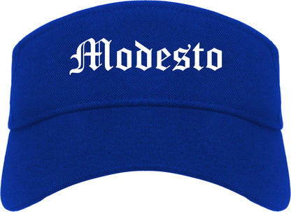 Modesto California CA Old English Mens Visor Cap Hat Royal Blue