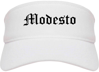 Modesto California CA Old English Mens Visor Cap Hat White