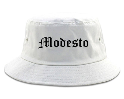 Modesto California CA Old English Mens Bucket Hat White