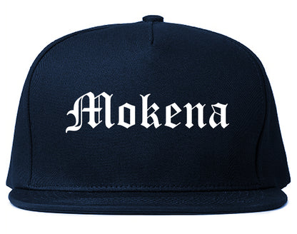 Mokena Illinois IL Old English Mens Snapback Hat Navy Blue