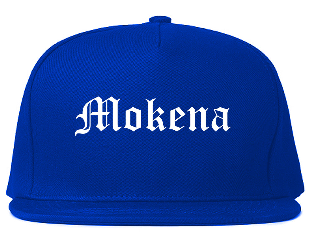 Mokena Illinois IL Old English Mens Snapback Hat Royal Blue