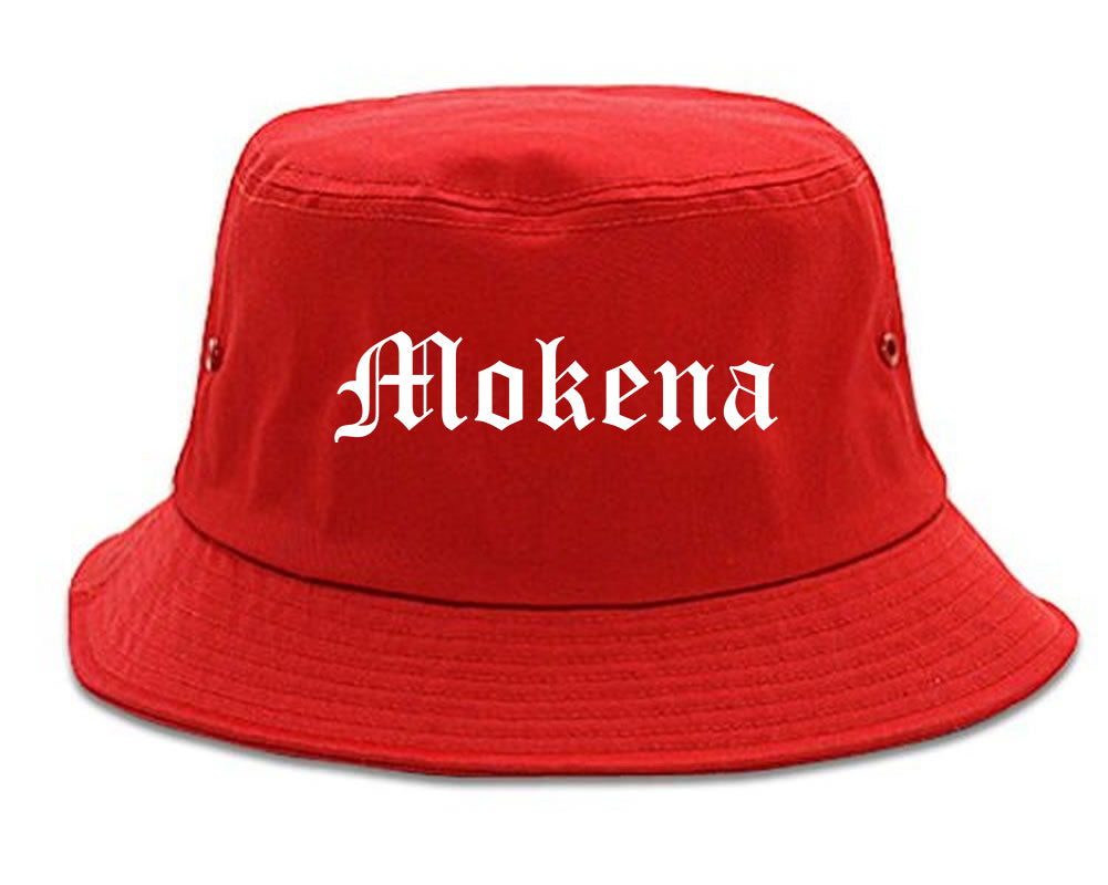 Mokena Illinois IL Old English Mens Bucket Hat Red
