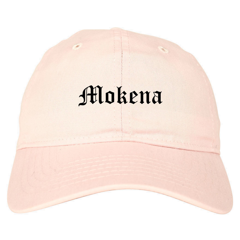 Mokena Illinois IL Old English Mens Dad Hat Baseball Cap Pink