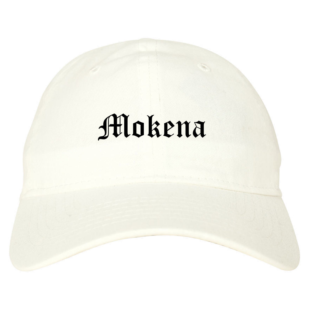 Mokena Illinois IL Old English Mens Dad Hat Baseball Cap White
