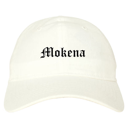 Mokena Illinois IL Old English Mens Dad Hat Baseball Cap White