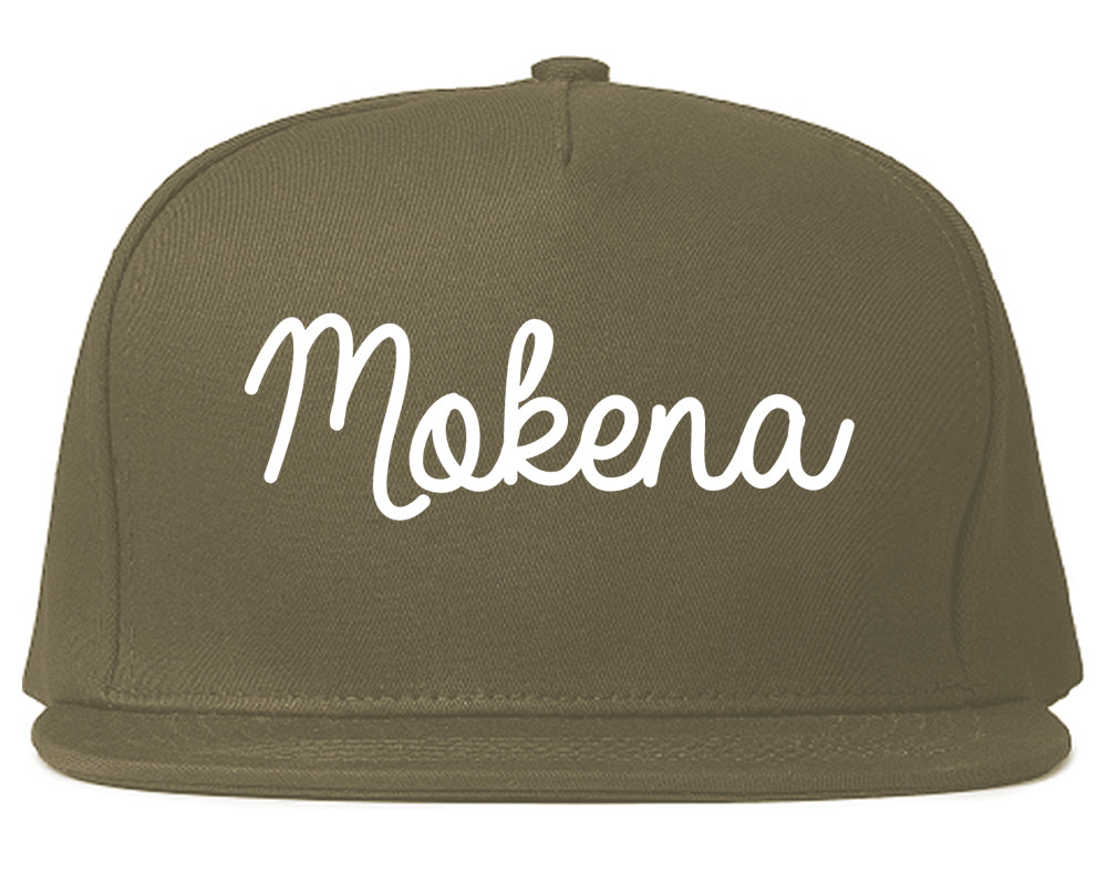 Mokena Illinois IL Script Mens Snapback Hat Grey