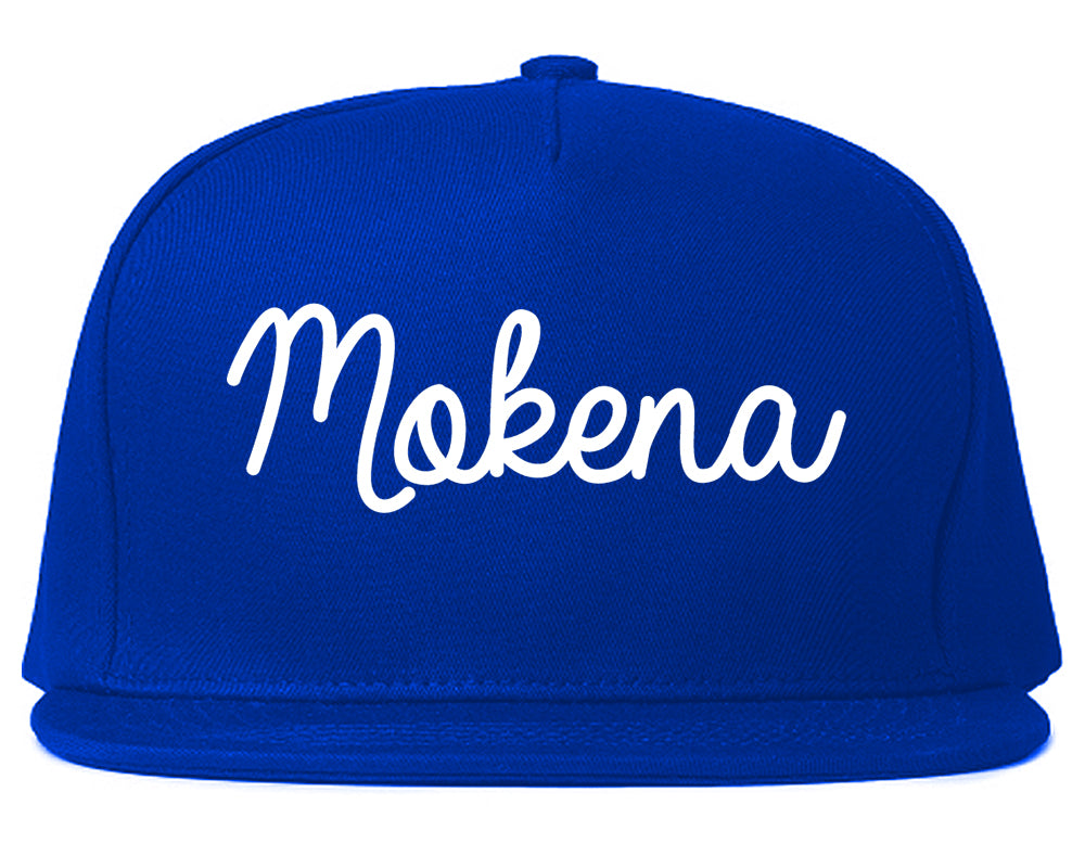 Mokena Illinois IL Script Mens Snapback Hat Royal Blue