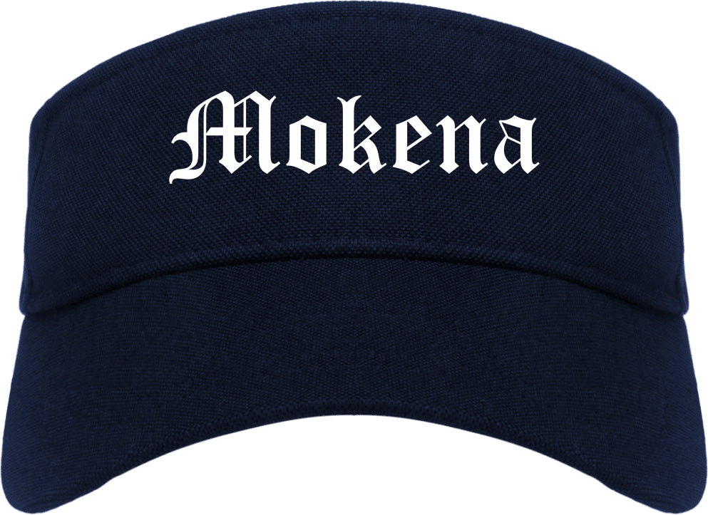 Mokena Illinois IL Old English Mens Visor Cap Hat Navy Blue