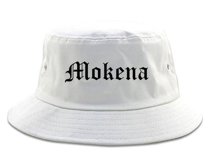 Mokena Illinois IL Old English Mens Bucket Hat White