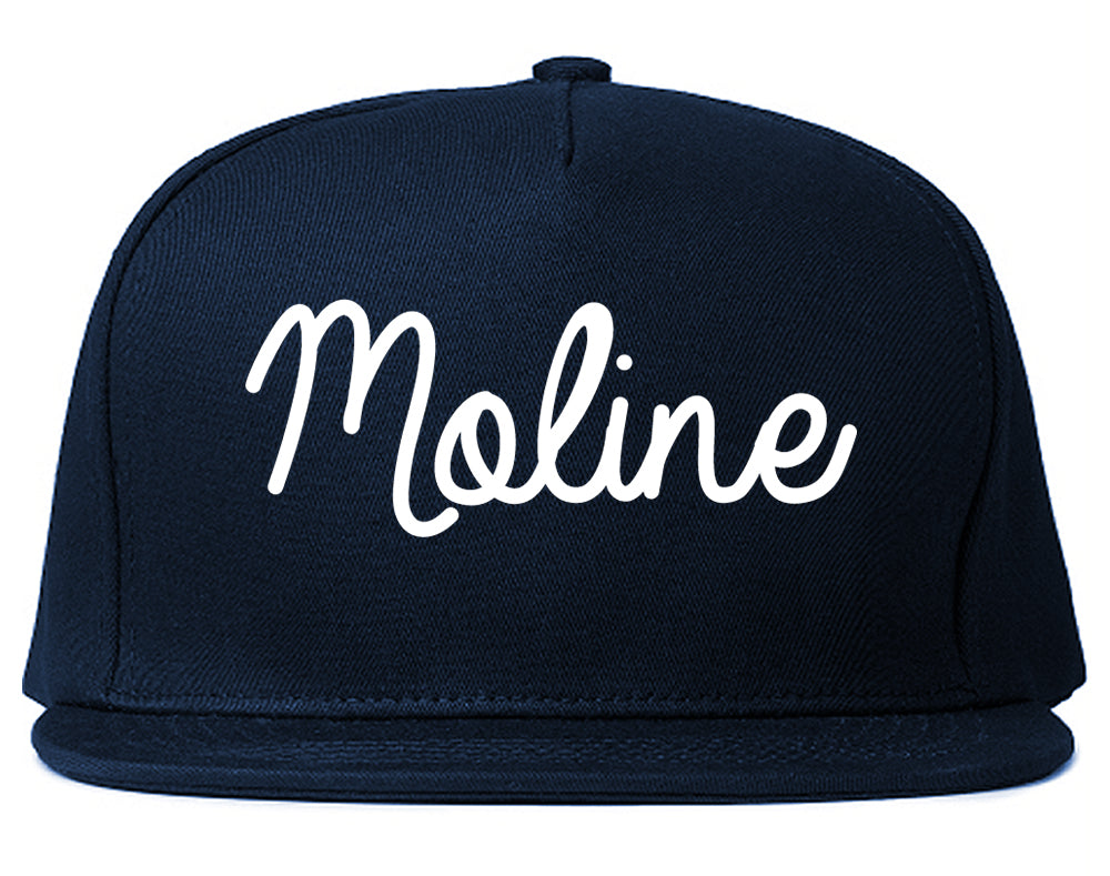 Moline Illinois IL Script Mens Snapback Hat Navy Blue