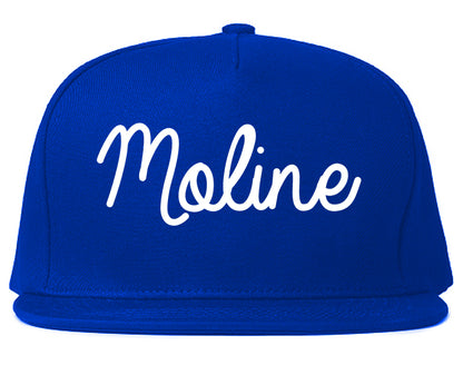 Moline Illinois IL Script Mens Snapback Hat Royal Blue