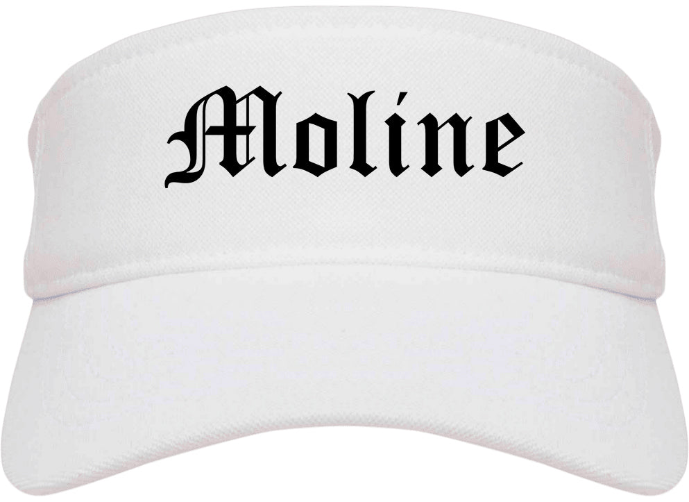 Moline Illinois IL Old English Mens Visor Cap Hat White