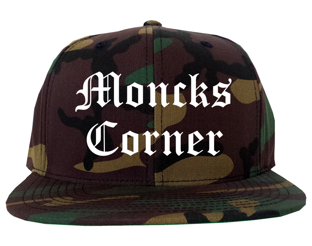 Moncks Corner South Carolina SC Old English Mens Snapback Hat Army Camo