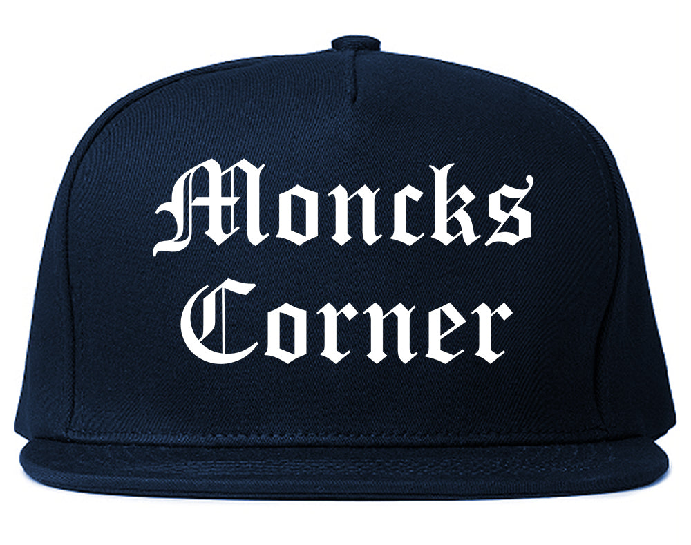 Moncks Corner South Carolina SC Old English Mens Snapback Hat Navy Blue