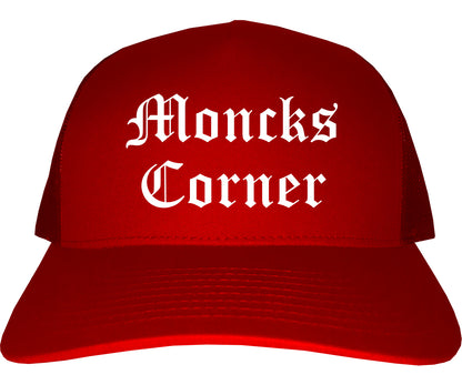 Moncks Corner South Carolina SC Old English Mens Trucker Hat Cap Red