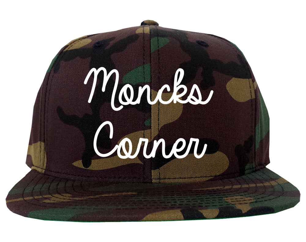 Moncks Corner South Carolina SC Script Mens Snapback Hat Army Camo