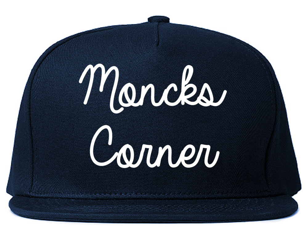 Moncks Corner South Carolina SC Script Mens Snapback Hat Navy Blue