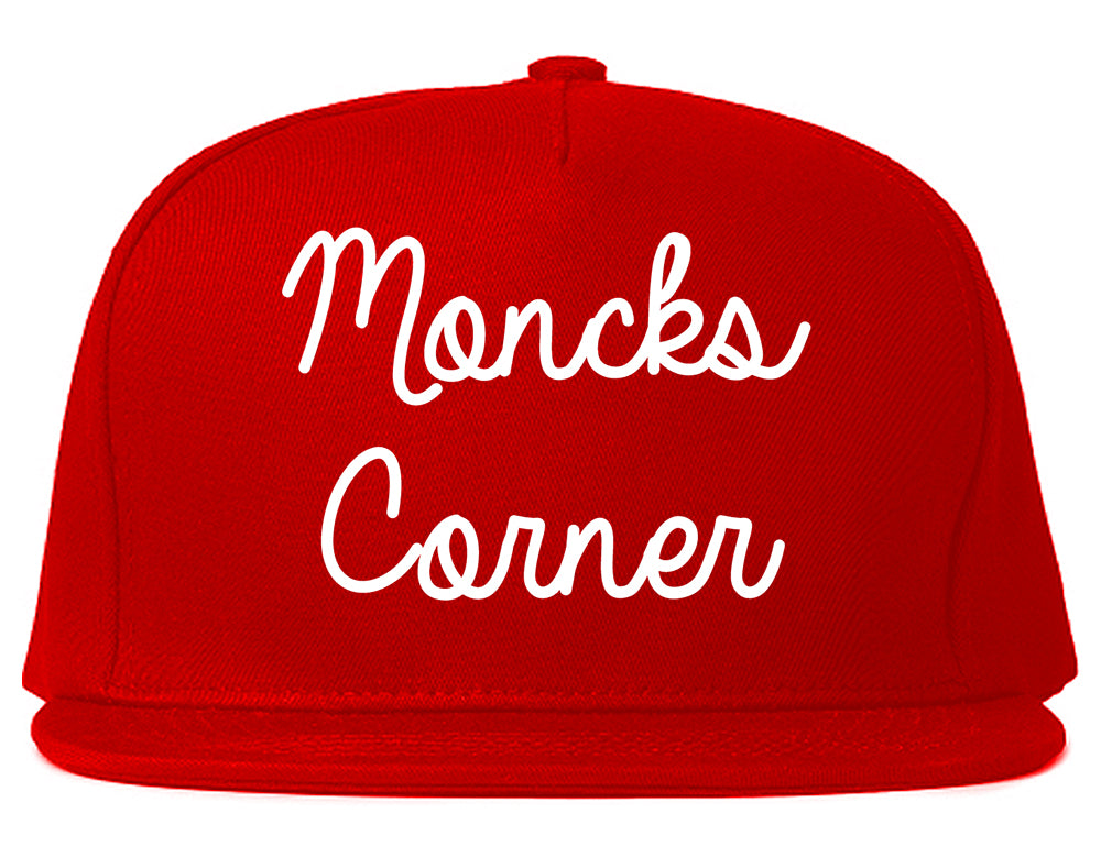 Moncks Corner South Carolina SC Script Mens Snapback Hat Red
