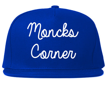 Moncks Corner South Carolina SC Script Mens Snapback Hat Royal Blue