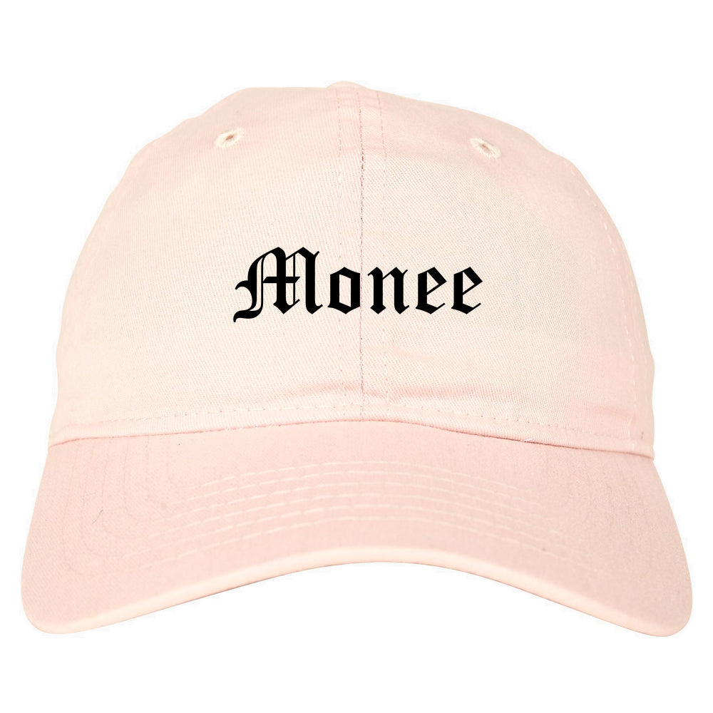 Monee Illinois IL Old English Mens Dad Hat Baseball Cap Pink