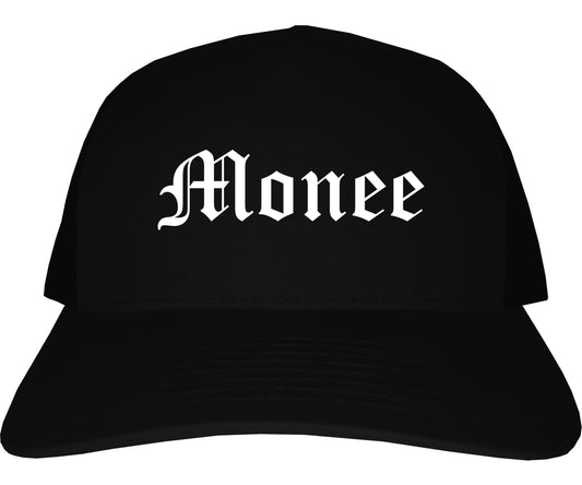 Monee Illinois IL Old English Mens Trucker Hat Cap Black
