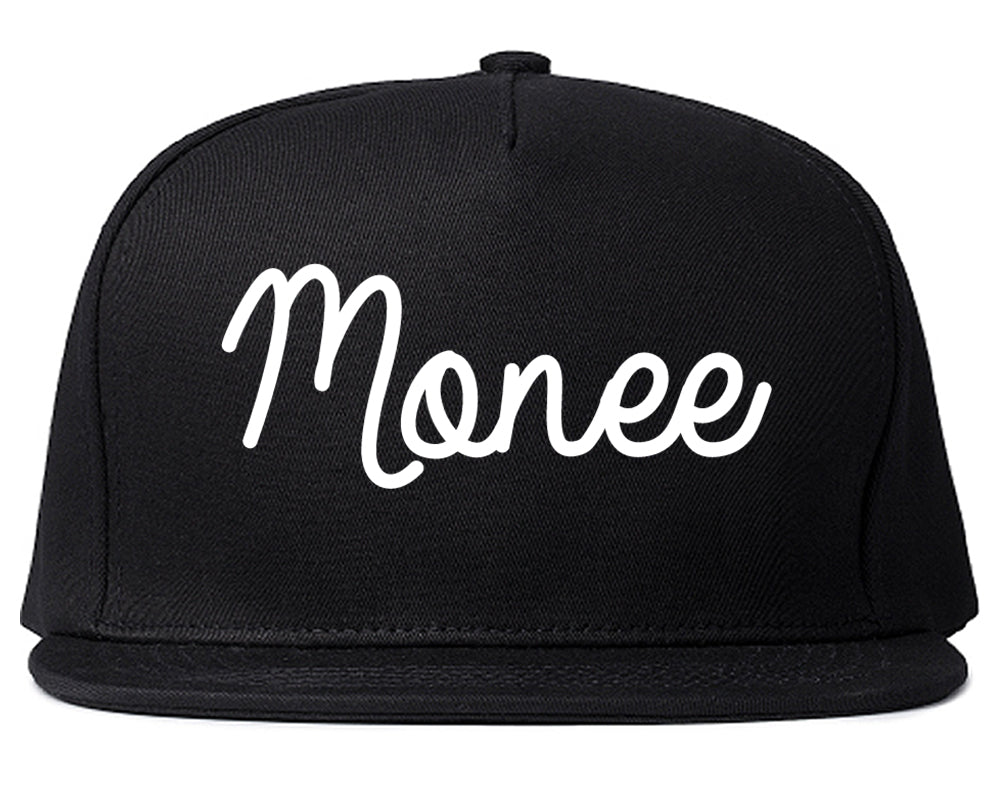 Monee Illinois IL Script Mens Snapback Hat Black
