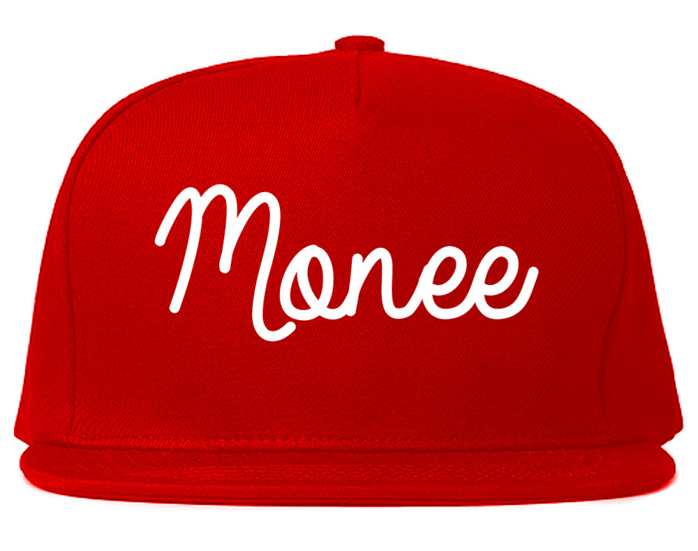 Monee Illinois IL Script Mens Snapback Hat Red