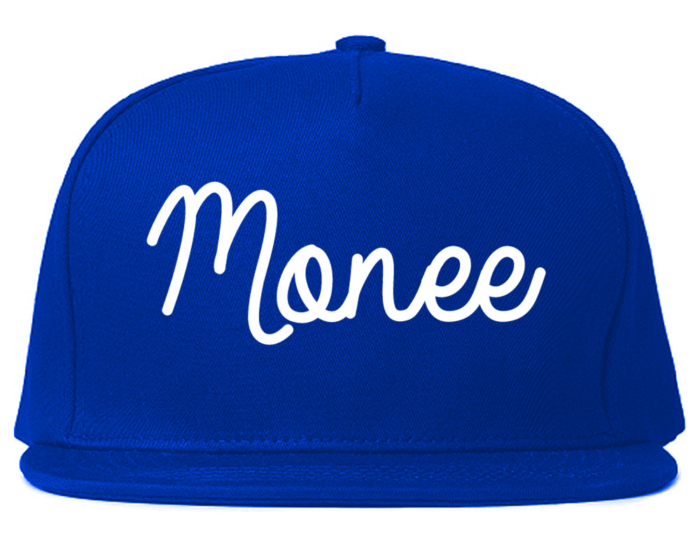 Monee Illinois IL Script Mens Snapback Hat Royal Blue